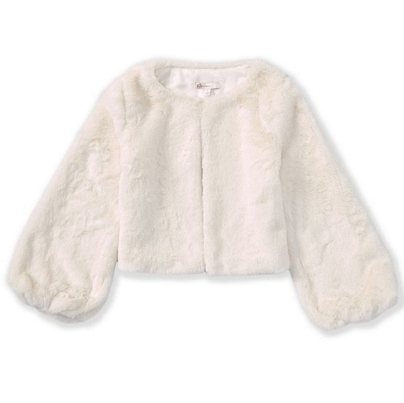 GB Girls Faux Fur Ivory Short Jacket SZ. Large - Picture 1 of 6